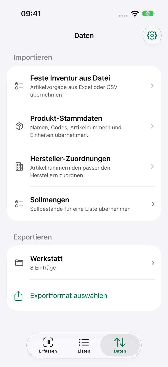StockScan: Daten übernehmen