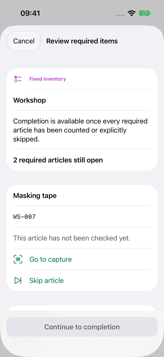 StockScan: Review uncounted required items